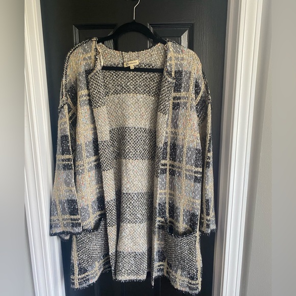 NWT Democracy Reversible Plaid Open Front Knit Sweater Cardigan Women'-Size L - Picture 1 of 8